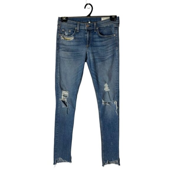Rag & Bone Blue Commodore Medium Wash Distressed Skinny Jeans‎ Size 27 - Picture 2 of 12